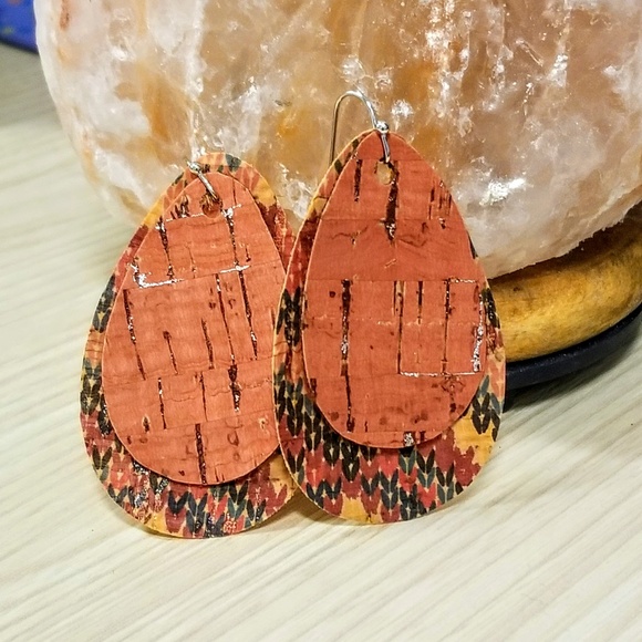 HANDMADE Awesome double layer cork boho style earrings!! - Picture 3 of 5